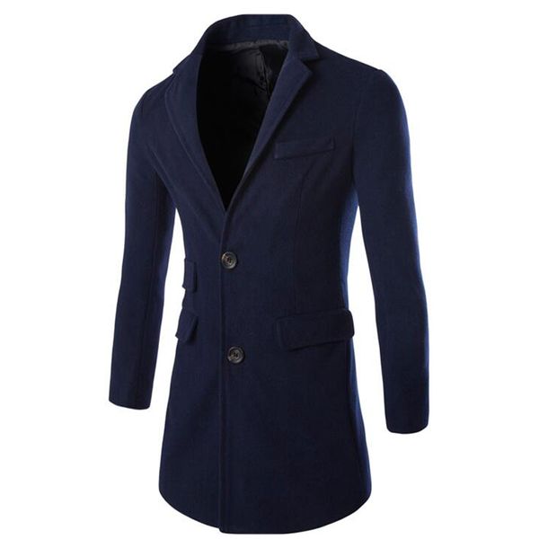 

fall-2016 autumn & winter color matching woolen coat mens trench coat casual warm two button coat 3 colors, Tan;black