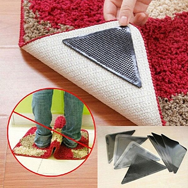 

wholesale- rug carpet mat grippers non slip anti skid reusable washable silicone grip 4 pairs