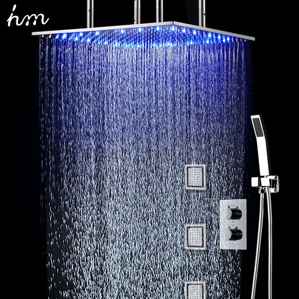 2019 24 Inches Ceiling Rain Shower Set Led Shower Head With Shower Jets Thermostatic Mixer Change Bathroom Bath Faucet Set From Jmhm 804 36