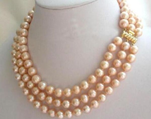 

3 rows 8-9mm south sea pink natural pearl necklace 17-19" 14k yellow gold clasp, Silver