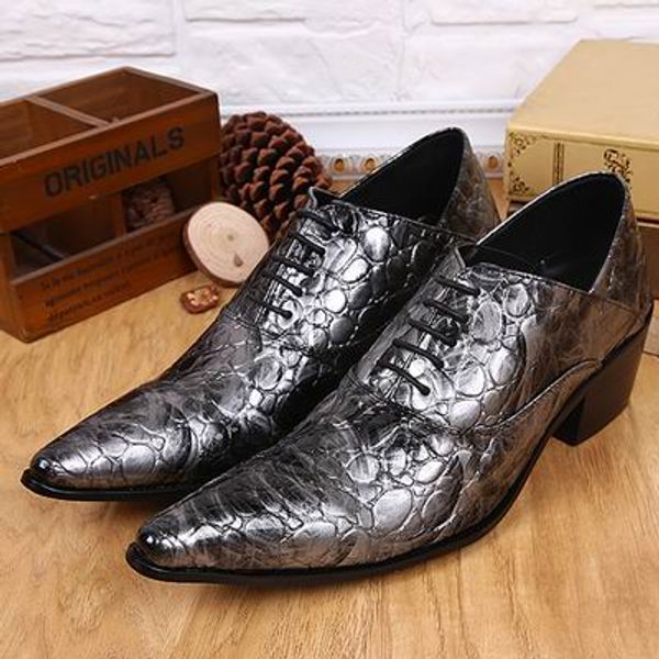 

business mens high-heeled dress shoes office career pointed toe patent leather fashion python snake pattern shoes 37-46 blue, Black