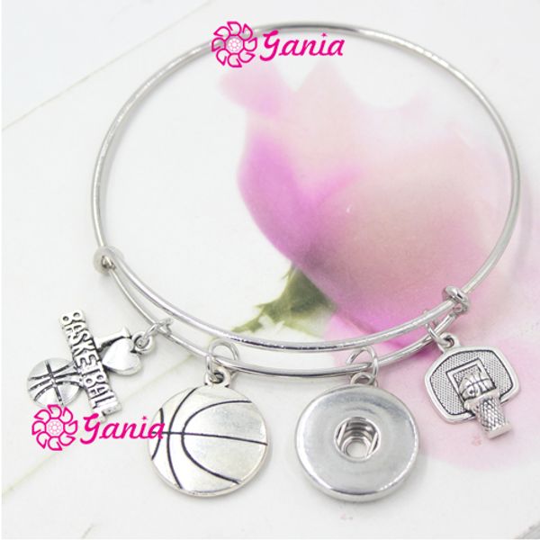 

new fashion interchangeable jewelry sport basketball adjustable 18mm snap bangles bracelets women jewelry sport lover gift, Golden;silver