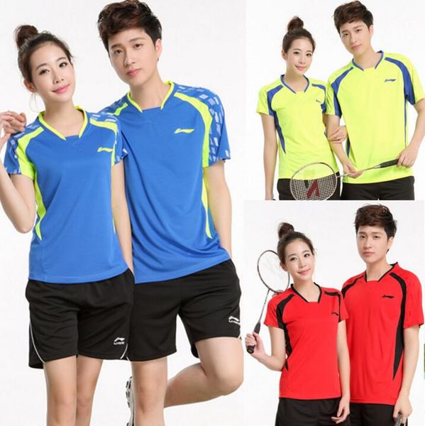 

men's / women's li-ning badminton t-shirts,collar clothing blazer quick-drying table tennis shirt jersey shorts,badminton wear set, White;yellow