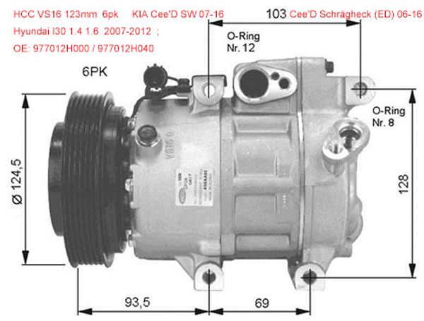 

vs16 кон компрессор для хундай и30 киа 977012h000 977012h001 977012h002 977012h040