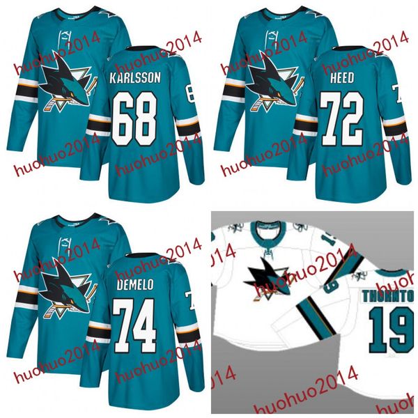 

2017-2018 Season San Jose Sharks Jerseys 68 Melker Karlsson 72 Tim Heed 74 Dylan DeMelo Hockey Jerseys