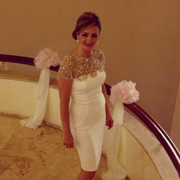 

Modest Crystal Knee Length Evening Dresses Cap Sleeve Beaded Short Prom Gowns 2017 CUSTOM Cocktail Dress Hot Weddings Gust Gown