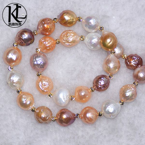 

large size cultured baroque-shaped pearl necklace 11-12mm edison natural color white mixed color freshwater pearl necklace, Silver
