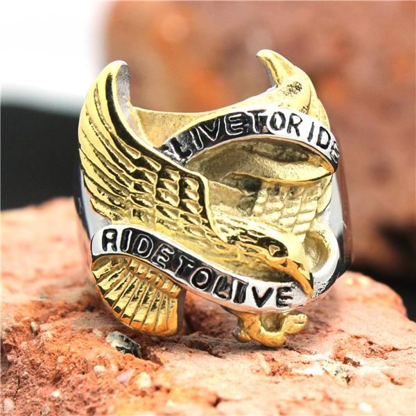 

wholesale- 316l stainless steel silver golden biker eagle ring mens motorcycle biker eagle band party ring, Golden;silver