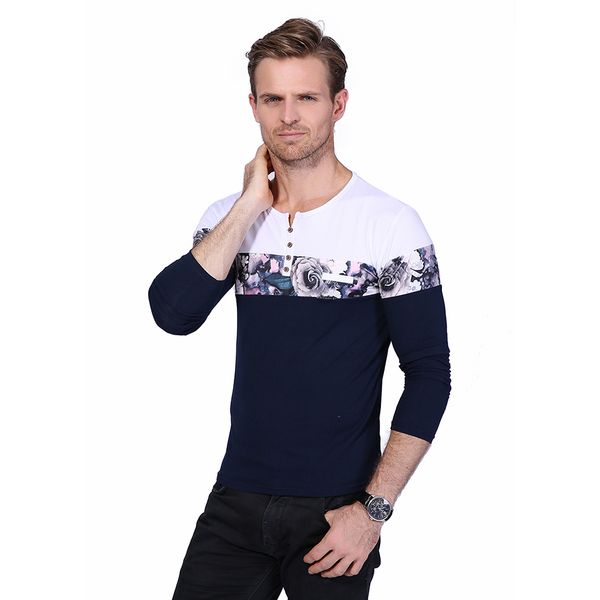 

2017 новая осень мужская футболка новая мода цветок pachwork с длинным рукавом футболка мужская одежда тенденция повседневная o шеи топ тис, White;black