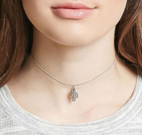 

personality cactus chokers necklaces gold silver tone womens necklaces jewelry gifts for her simple collar necklaces, Golden;silver