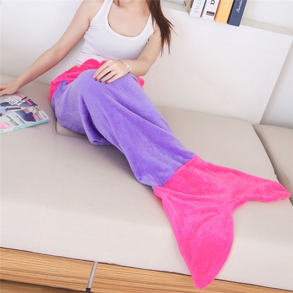 

wholesale- quilt fleece mermaid blanket for bed tail throw plush plaid on sofa bed fluffy bedspreads knitted children adult bed blanket