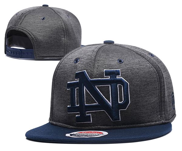 Novos bonés 2017 College Football Snapback Hats Cap Grey Color Norte Dame Team Hats Mix Match Order All Caps Top Quality Hat Wholesale