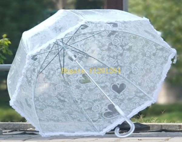 50 teile/los Kostenloser Versand Transparent Weiß Spitze Regenschirm Sonnenschirm langstieligen Nette Prinzessin Angeln Frauen Regenschirm Regen