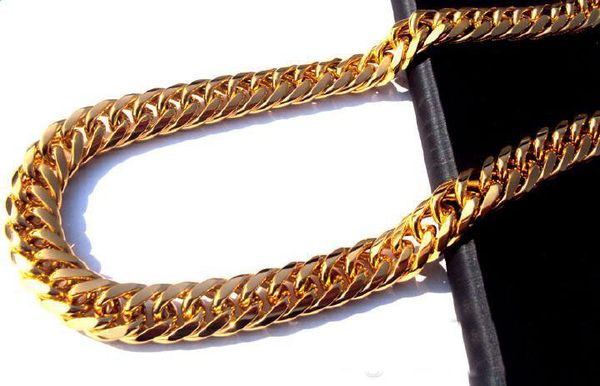 

Тяжелые мужские 24K цельное золото отделка толстые Майами кубинский ссылка ожерелье цепь