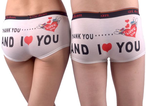 

wholesale-(1 set = 2pcs) cotton men's boxer + lady's briefs underwear cartoon i love you underwear couples underwear, Black;pink