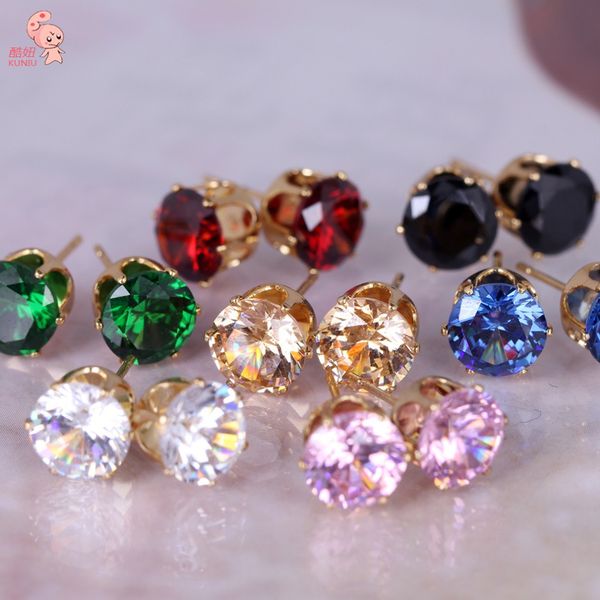 

women 2016 new fashion round favorite design 18 k gold plated studded candy crystals diamond stud earring, Golden;silver