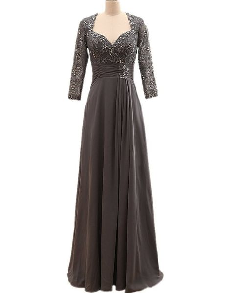 

gray mother of the bride dress with jacket long sleeve beaded lace chiffon floor length women formal gowns custom, Black;red