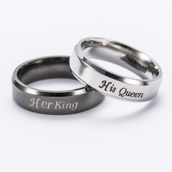 

fashion "his queen""her king " stainless steel couple ring his and hers matching rings unique gift for lovers wedding je, Silver