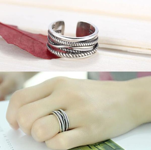 

vintage 925 silver plated simple multilayer open rings fashion anti-silver finger ring for women girl jewelry jz106