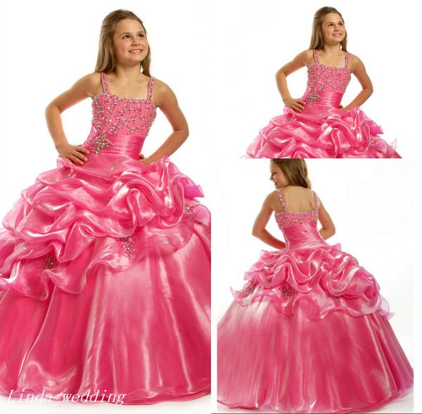 Rosafarbenes Mädchen-Festzugkleid, Prinzessin-Ballkleid, Perlen-Spaghetti-Party-Cupcake-Abschlussballkleid für junge kurze Mädchen, hübsches Kleid für kleine Kinder