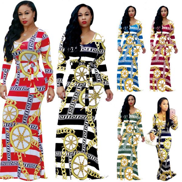 

6 Color Long Sleeved Bazin Riche Robe Plaid Golden Chain Dashiki Long Maxi Dresses Clubwear Evening Cocktail Party Dress