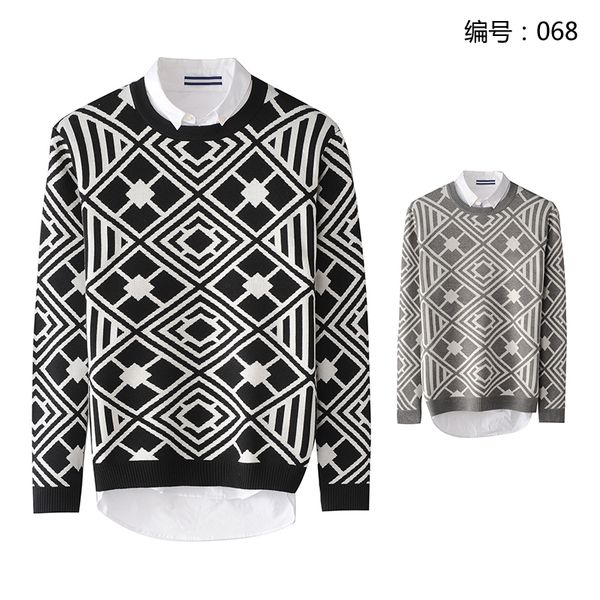 

wholesale-2016 new men's fashion round neck pullover sweater 068#, White;black