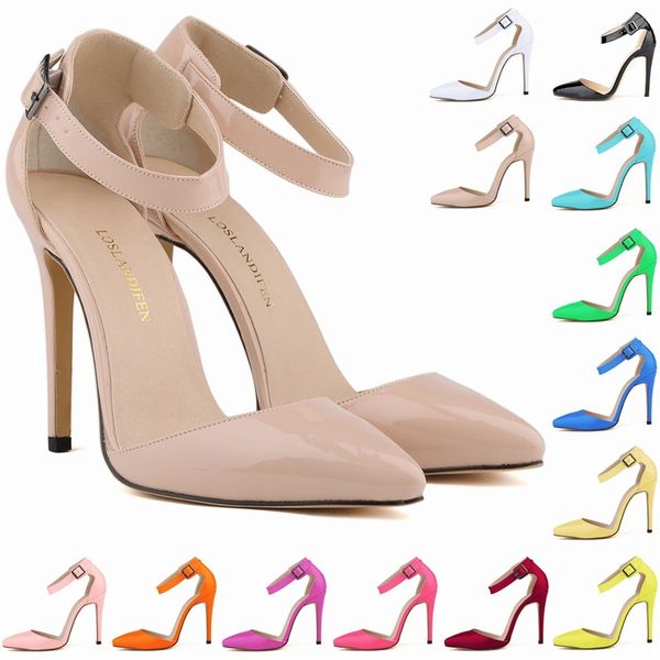 

zapatos mujer fashion womens pointed toe patent high heels ankle strap sandals pumps ladies party shoes size us 4-11 d0081, Black