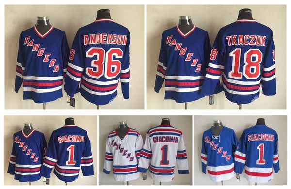 

retro new york rangers hockey jersey 1 eddie giacomin 18 chris kreider 36 glenn anderson vintage ccm authentic stitched jerseys, Black;red