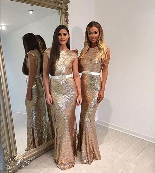 

2020 bling gold sequined bridesmaid dresses for weddings jewel backless sashes mermaid maid of honor gowns custom formal party dresses, White;pink