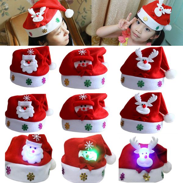 

led kids christmas hat xmas mini red santa claus deer party decor christmas caps christmas decorations gift wx9-128