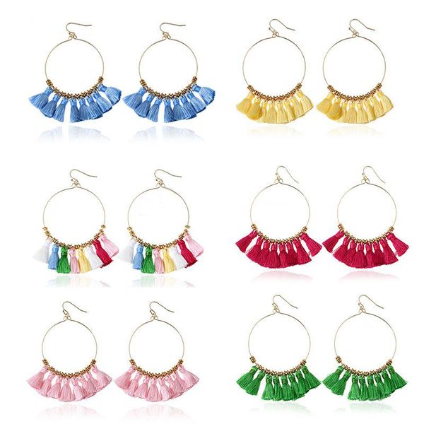 

fashion luxury vintage bohemian handmade cotton tassel earrings for women ethnic fringe gold plated drop earrings party jewelry, Silver