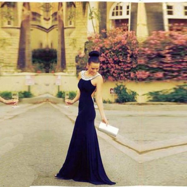 

2019 Vestidos de noche A Line Halter Evening Dresses Elegant Sleeveless Black Backless Prom Dresses Robe de soiree Cheap