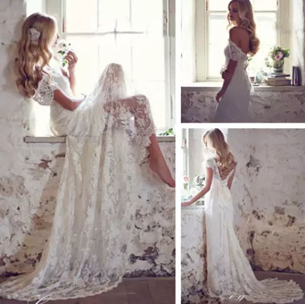 

элегантные пляжные свадебные платья бисероплетение с бисером и v-образным вырезом с коротким рукавом и кружевом, White