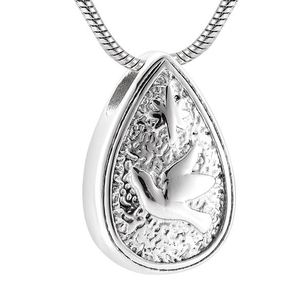 

ijd9915 water drop urn with birds engrave 4 colors memorial ash keepsake pendant funeral casket cremation jewelry for pet/human ashes, Silver