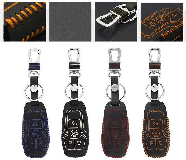 

genuine leather remote control car key case wallet bag cover fit for ford explorer