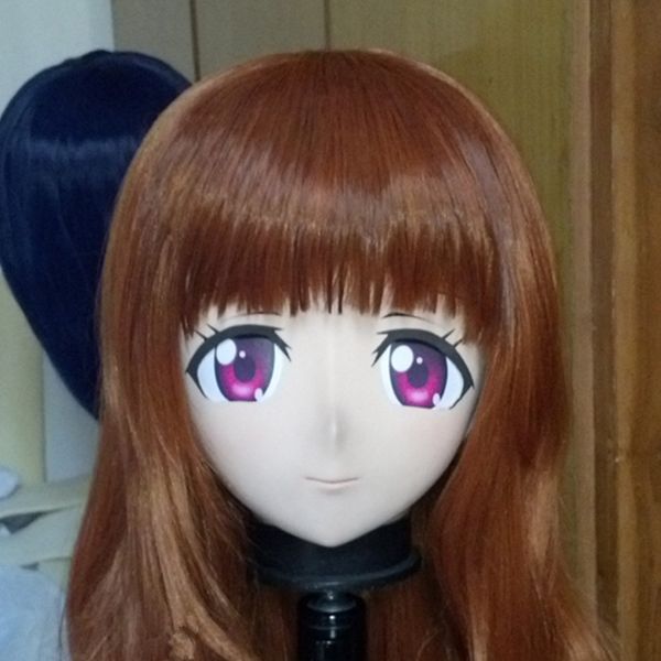 

c2-034)handmade female silicone rubber full face anime kig mask cosplay kigurumi masks crossdresser doll, Black;red