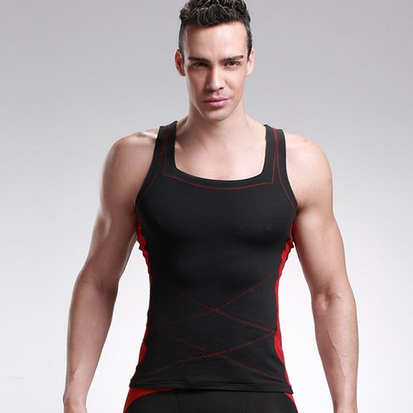 

wholesale-men's body shape chest abdomen thin section breathable tight vest bamboo charcoal fiber sports body sculpting, Black;brown