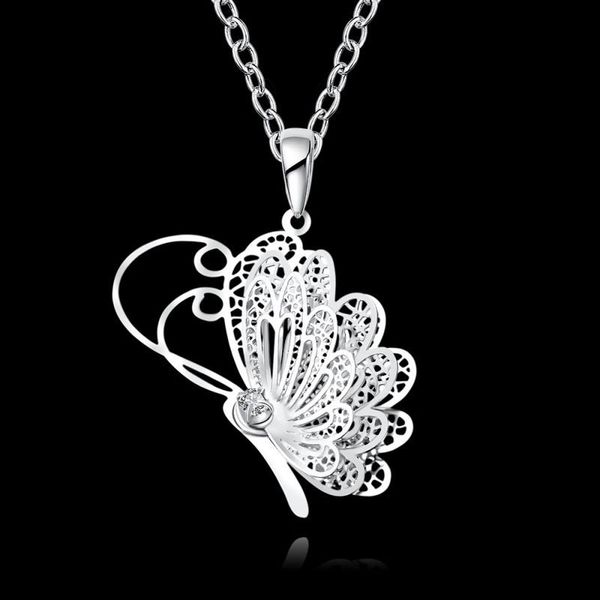 

fashion wedding jewelry 925 sterling silver plating necklaces cubic zirconia charms butterfly pendants necklaces for women