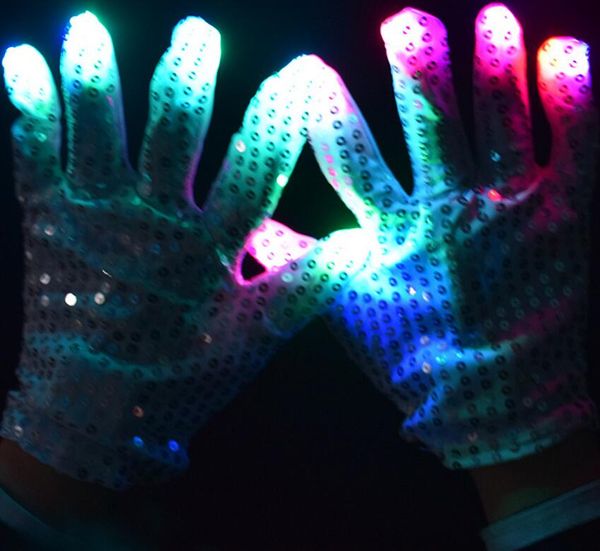 LED blinkende silberne Pailletten-Handschuhe, Party, Tanz, Fingerbeleuchtung, Glühen, Fäustlinge, Handschuhe, Bar, Halloween, Weihnachten, Performance, Bühnen-Requisiten