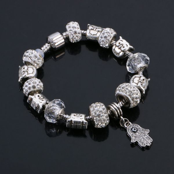 

stainless steel animal jewelry silver plating owl beads crystal natural stone bead bracelet women wedding charms jewelry, Black