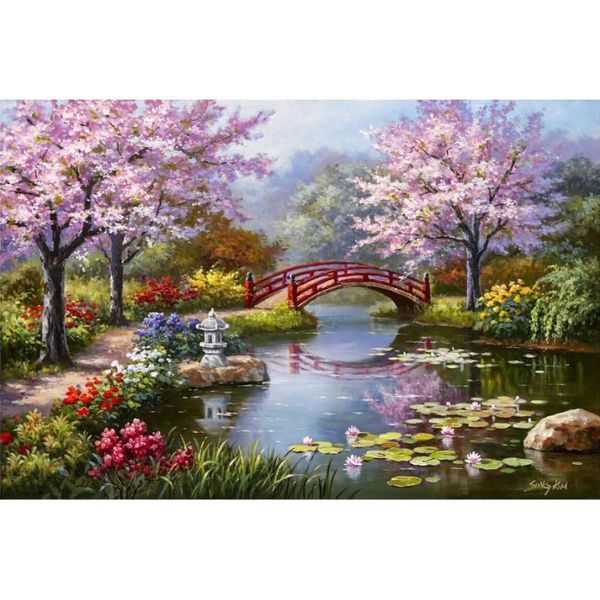 

modern landscapes art japanese garden in bloom by sung kim oil painting canvas hand painted