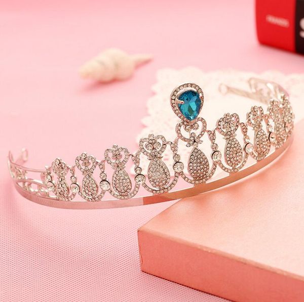 Novas Mais Baratas Coroas Acessório Do Cabelo Jóias Strass Coroa Bonita Sem Pente Tiara Hairband Prata Azul Bling Bling Acessórios Do Casamento