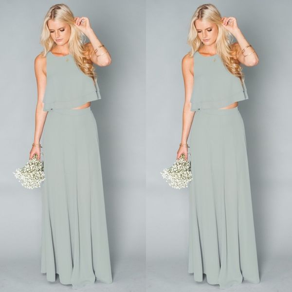 

elegant 2016 chiffon two pieces beach bridesmaid dresses under 100 simple summer long wedding dress custom made china en4088, White;pink