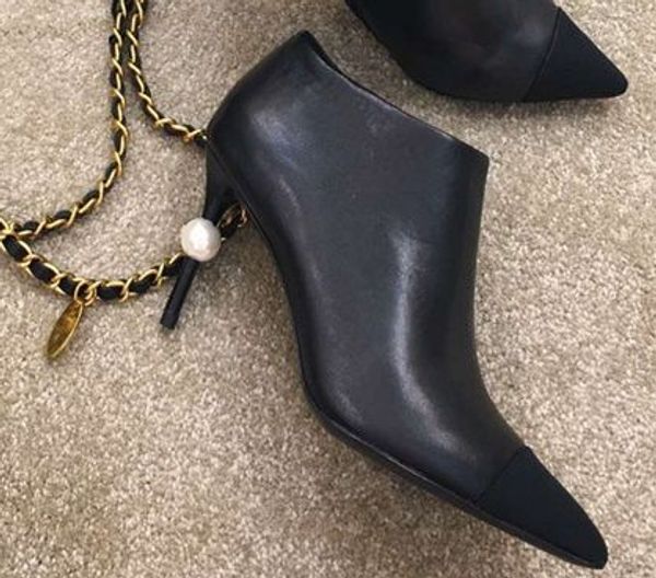 

Fa hionville u680 34 black beige genuine leather pearl heel ankle boot c fa hion women autumn vogue brand
