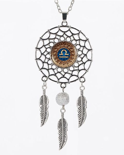 

2017 retro girl jewelry twelve constellation necklace feather gem dreamcatcher necklace gorgeous dream catcher necklace b989l, Silver