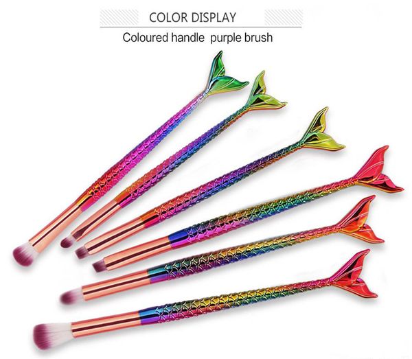 İndirim Fiyat Mermaid Makyaj Fırçalar 6 adet / takım Göz Farı Fırçalar Güzellik Gökkuşağı Renkli Kozmetik Fırçalar Setleri Makyaj Aracı Yüksek Kalite