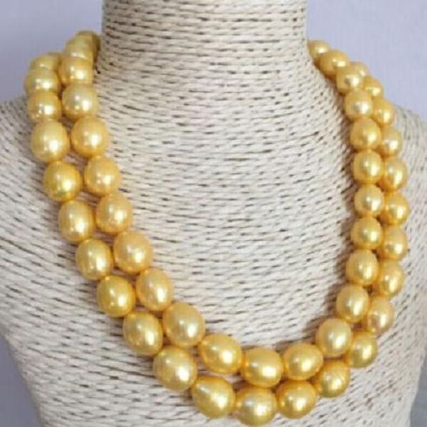 

2 row 11-13mm natural south sea gold pearl necklace 14k yellow golden clasp, Silver