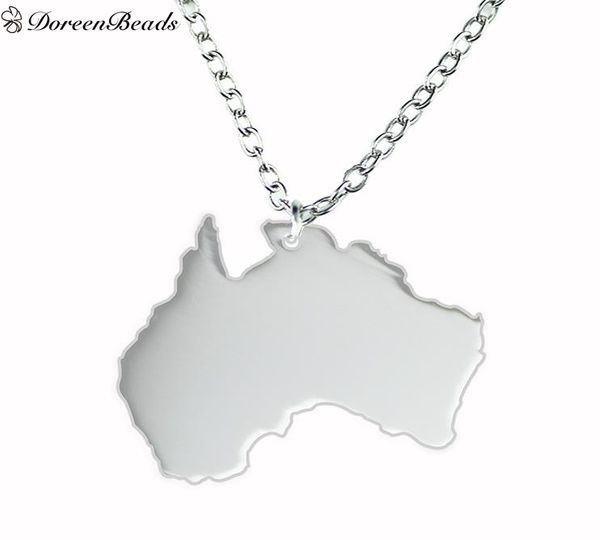 

New Fashion 304 Stainless Steel Silhouette Map Australia Charm Necklace Link Cable Chain Silver Tone 44.5cm(17 4/8") long,1Piece