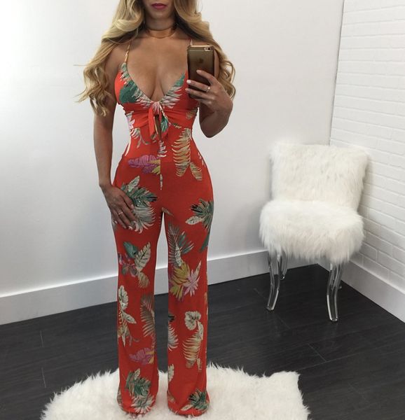 

wholesale- spring summer new arrivals black red floral vintage jumpsuits celebrity cocktail party rompers v neck backless mujer bohemian, Black;white