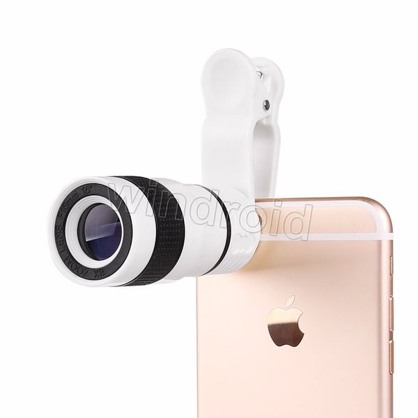 Evrensel Klip 8X Büyütme Yakınlaştırma Cep Telefonu Kamera Lens Teleskop Harici Smartphone Kamera Lens Akıllı telefon iphone samsung için 10 adet